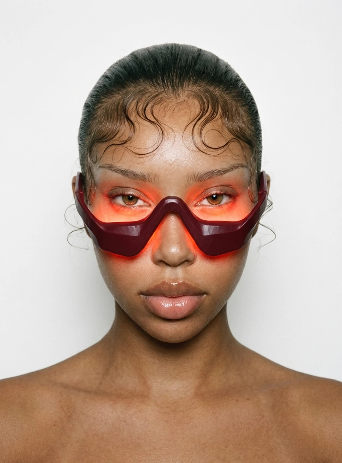Close-up editorial portrait wearing Angel Acid 888-LENS — dual-wavelength spec